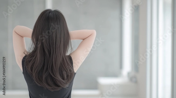 Fototapeta 美しい髪と素肌の女性、後ろ姿、日本人・アジア人女性。Generative AI