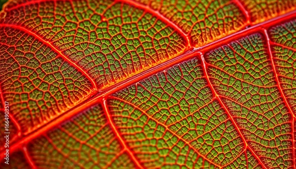 Fototapeta Macro View of a Vibrant Leaf with Intricate Veins