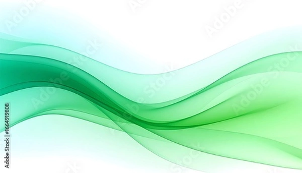 Fototapeta Abstract image of flowing, translucent green waves on white background