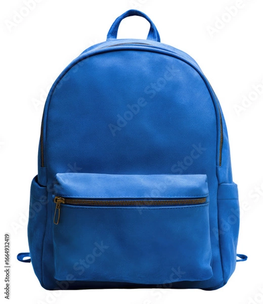 Obraz Bright blue leather backpack, front view