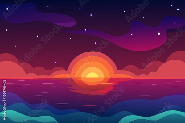 Fototapeta Glowing Nebula Sky Reflecting on Ocean Waves