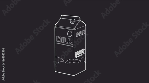 Obraz Black and White Milk Box or Carton. Vector Black and White Isolated Editable Illustration of a Milk Box