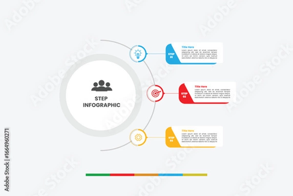 Obraz Modern 3-step infographic template. Ideal for presenting sequential steps, key points, or a simple business workflow. Fully editable vector
