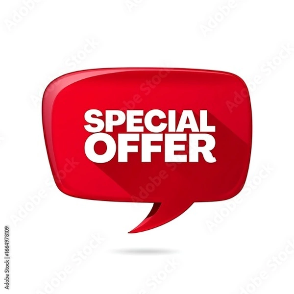 Fototapeta Discount promotion design featuring special offer lettering in bold typography on red speech bubble for advertising shopping deals, ecommerce sales, festive campaigns, clearance banners, flyers, and p