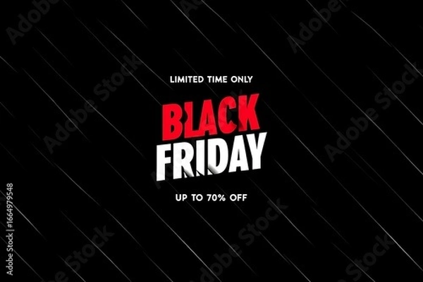 Fototapeta Black friday sale banner with bold typography on dark background offering limited time discounts and special offers with modern design template for retail promotion and online shopping advertising