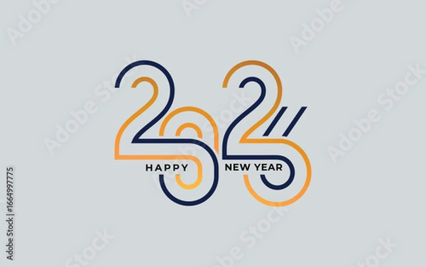 Fototapeta 2026 Happy New Year Background Design with colorful line. . happy new year 2026 logo with greeting card  