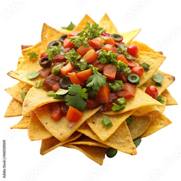 Fototapeta Nachos With Cheese And Salsa Isolated On Transparent Background Png