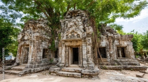 Obraz Ruined temple complex under a large tree