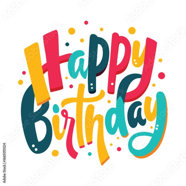 Fototapeta Cheerful Happy Birthday Text with Bold Colors and Dots