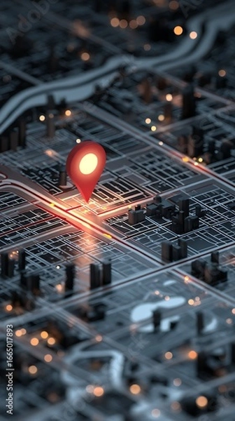 Fototapeta Awesome photo of illustration of digital city map with glowing location pin.