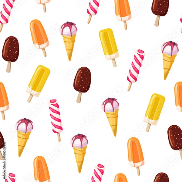 Fototapeta Ice-cream illustration seamless summer pattern background