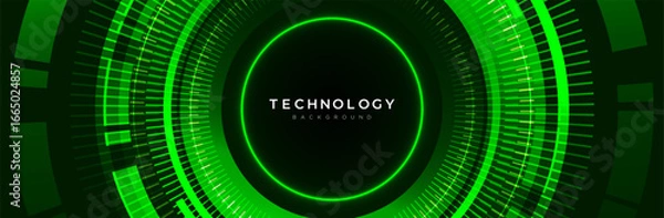 Obraz Technology background with futuristic digital style glowing green circle lights design. Presentation, banner, cover, modern project, innovation and hi-tech concept