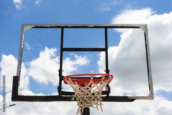 Fototapeta Basketball backboard that is broken, damaged, unusable.