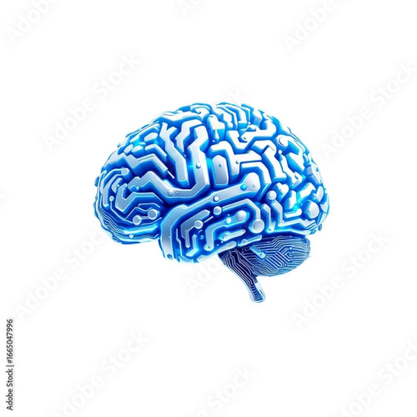 Fototapeta Blue circuit board brain representing artificial intelligence isolated on transparent background