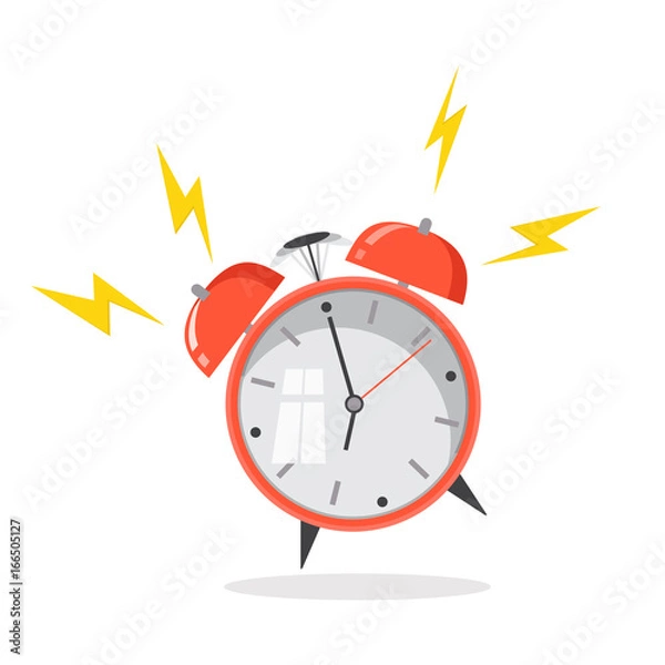 Fototapeta Cartoon alarm clock ringing. Wake up morning concept. Flat design. Vector icon isolated on background