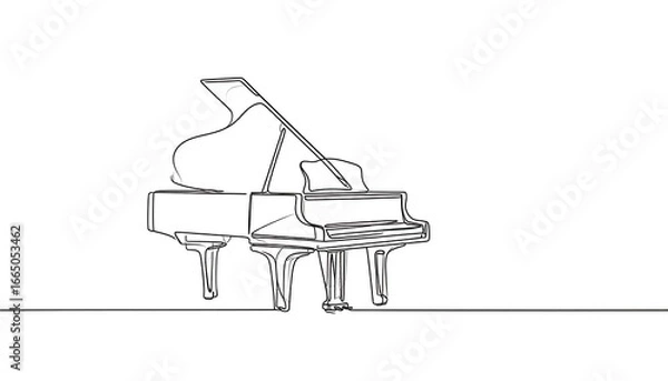Fototapeta A single continuous line drawing of a grand piano against a plain white background.