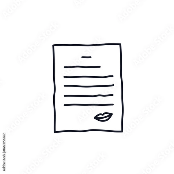 Fototapeta Document file with kiss doodle icon logo sign License or contract lips template Hand drawn ink sketch Funny design Decorative paper game element. Print for clothes greeting invitation card flyer post