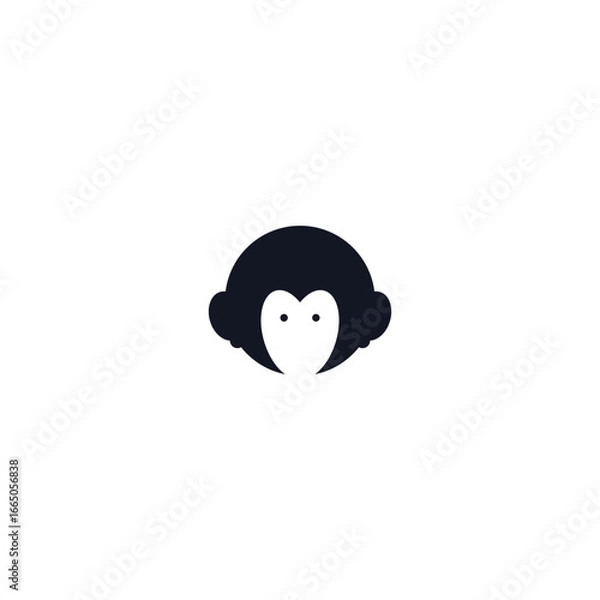Fototapeta Monkey wearing headphones logo icon sign Chimp head face emblem Template shape brand Modern creative design style Fashion print for clothes greeting invitation card flyer banner poster cover book ad
