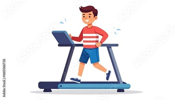 Fototapeta A cheerful young person enjoys a workout on a treadmill.