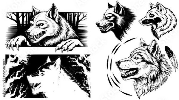 Obraz set of werewolf head
