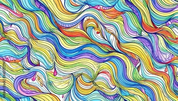 Fototapeta A vibrant, colorful design features flowing, interwoven lines in a variety of hues, creating a dynamic and captivating visual effect.