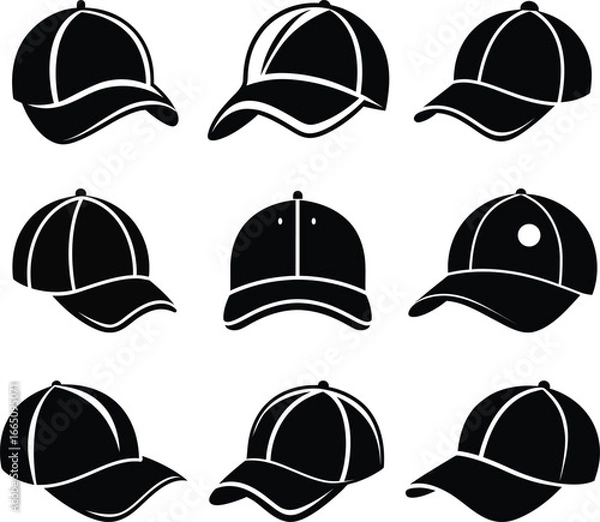 Fototapeta baseball cap black vector silhouette set art and illustration