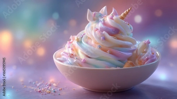 Fototapeta Whimsical Unicorn Food : Ethereal desserts in misty rainbow atmosphere with stars

