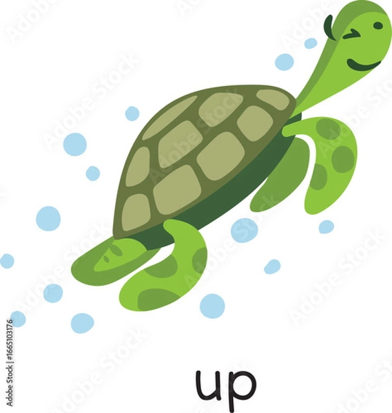 Fototapeta Prepositions. Turtle is moving UP