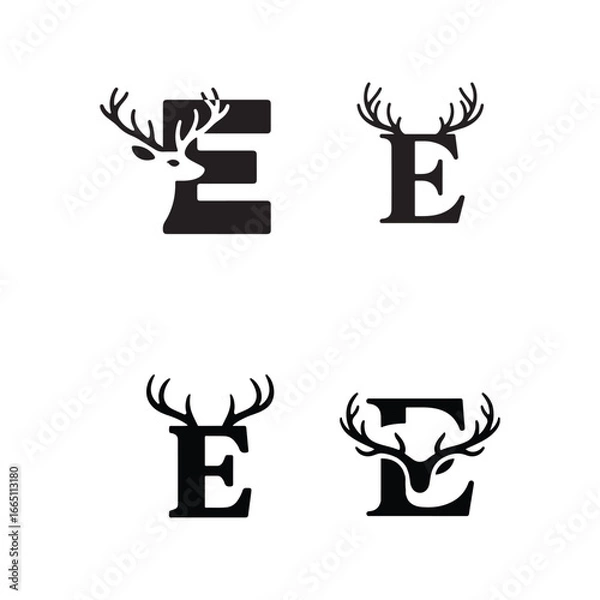 Fototapeta Deer Antler Letter E Monogram Set Vector Illustration Elegant Initial Design with Animal Elements for Brand Identity