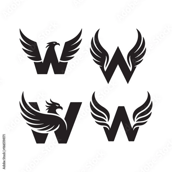 Fototapeta Letter W Logo Designs with Wings Vector Illustration for Business Branding and Creative Design Projects Set of Four