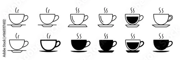 Fototapeta Twelve Coffee Cup Icons: Variations in Fill, Outline, and Style