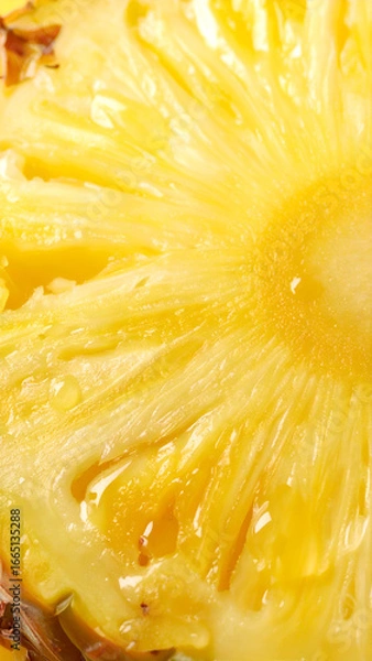 Obraz Close-up of a juicy pineapple slice, vibrant yellow fruit texture, fresh food