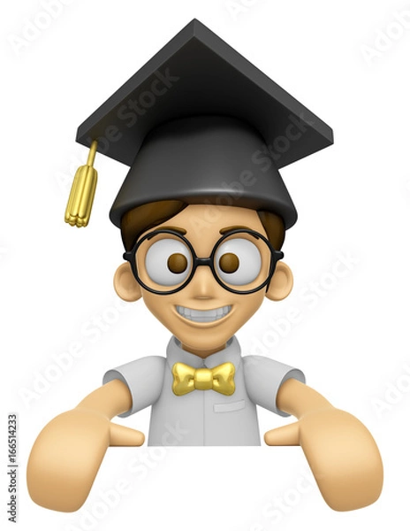 Fototapeta 3D Scholar Man Mascot holding a big board with both hands. Work and Job Character Design Series 2.