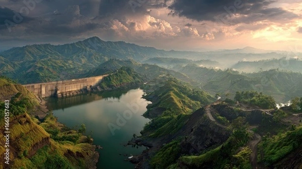 Obraz Mountainous landscape with dam