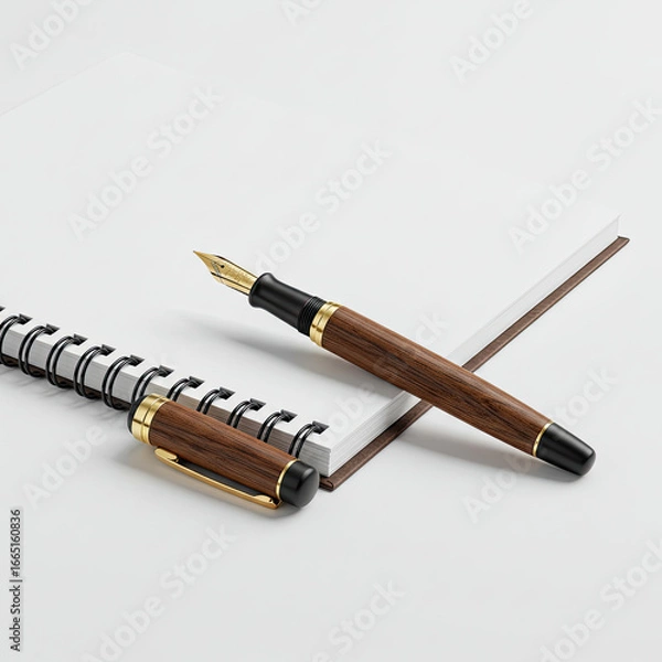 Obraz Writing Notebook With Pen Isolated On White Background