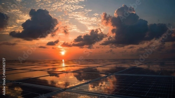 Obraz Sunset over solar panels