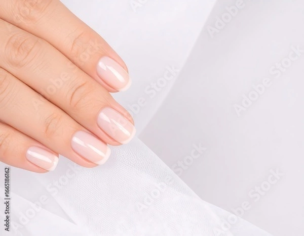 Fototapeta Close-up of manicured hands on sheer fabric