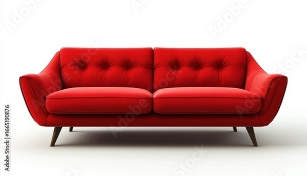 Fototapeta Stylish Red Sofa Set Against A White Background, Making A Bold Statement In Any Room. Bright And Eye-Catching Contrast Design.
