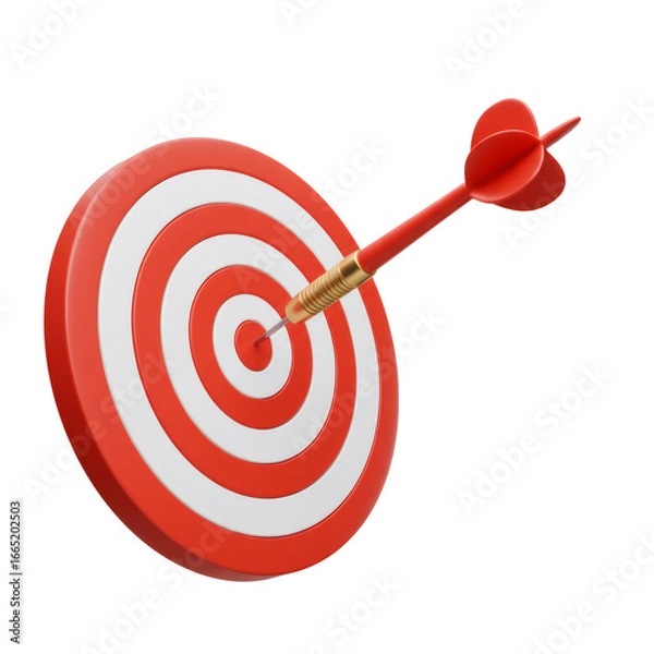 Fototapeta Red And White 3D Rendered Dart Target With Dart Hitting Bullseye