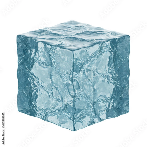 Fototapeta 3D Render of a Blue Ice Cube on Transparent Background
