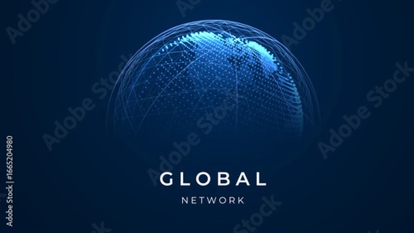 Fototapeta Globe network illustration. Technology digital 3d globe. Digital earth map background. Connection data concept.