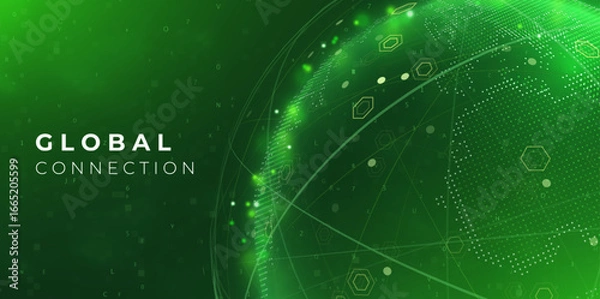 Fototapeta Globe network illustration. Technology digital 3d globe. Digital earth map background. Connection data concept.