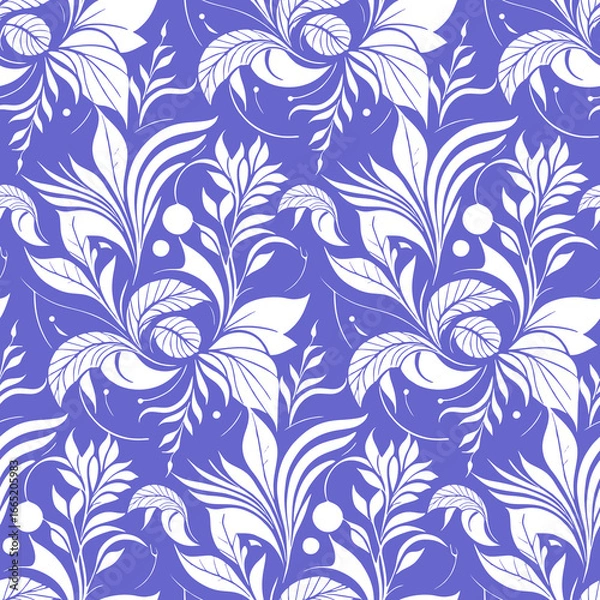 Fototapeta simple seamless blue and white floral pattern, texture, design