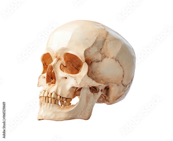 Fototapeta Human skull anatomy: detailed side view of skeletal structure on transparent background, PNG