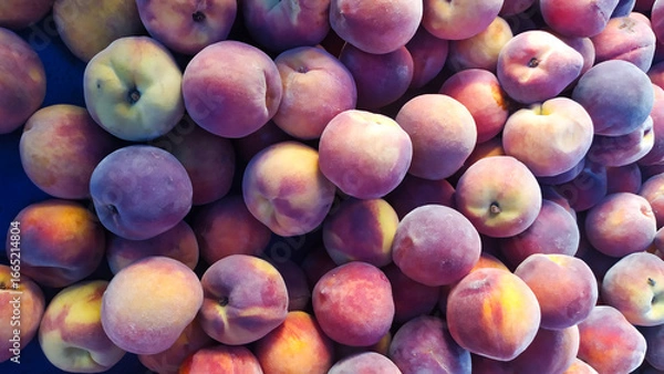 Fototapeta Fresh peaches on display at the Küçükyalı market in Istanbul Turkey