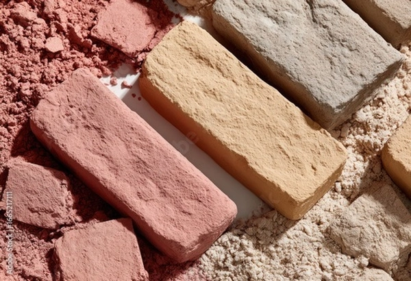 Fototapeta Assorted clay bricks and powder.