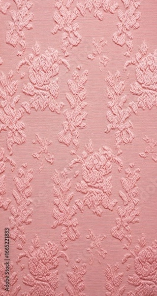 Fototapeta Textured pink fabric with a floral damask pattern.