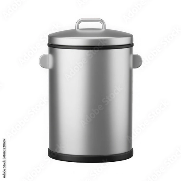 Fototapeta 3d realistic silver trash can with lid and handle isolated on transparent background