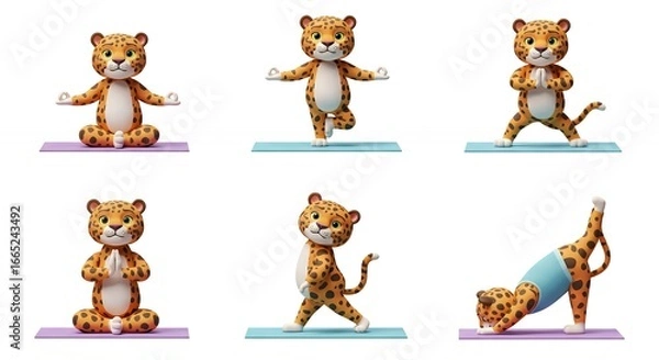Obraz Cute leopard cubs practicing yoga poses