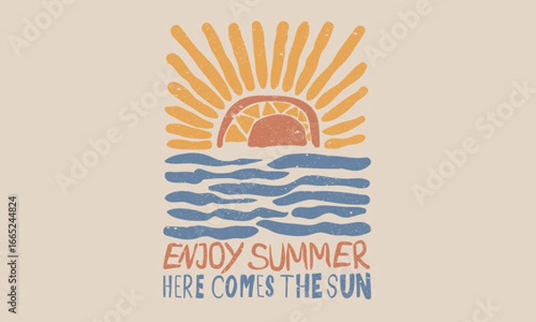 Fototapeta Enjoy summer. Sunshine paradise graphic print design. Beach modern abstract art. Sunshine on my mind. Summer vibes artwork.